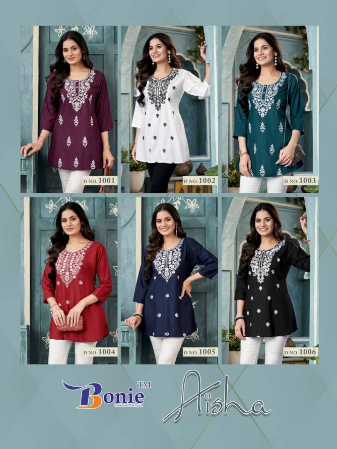 Aisha Vol 1 By Bonie Fancy Rayon Embroidery Short Top Wholesale Market In Surat
